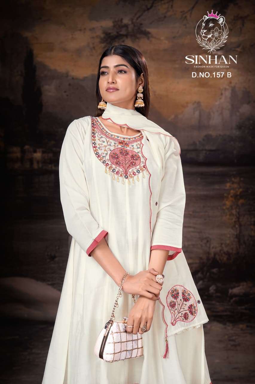 SINHAN 157 ROMAN WITH COTTON INNER PALAZZO SET REGULAR TYPE SUIT WHOLESALER IN SURAT